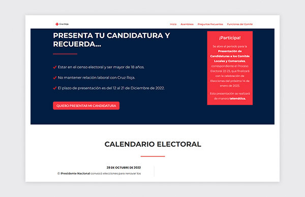 Detail of the Madrid Red Cross elections website 2023