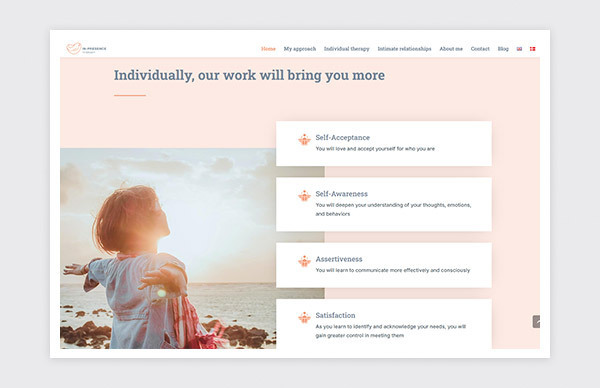 Detalle de la web de In-Presence Therapy